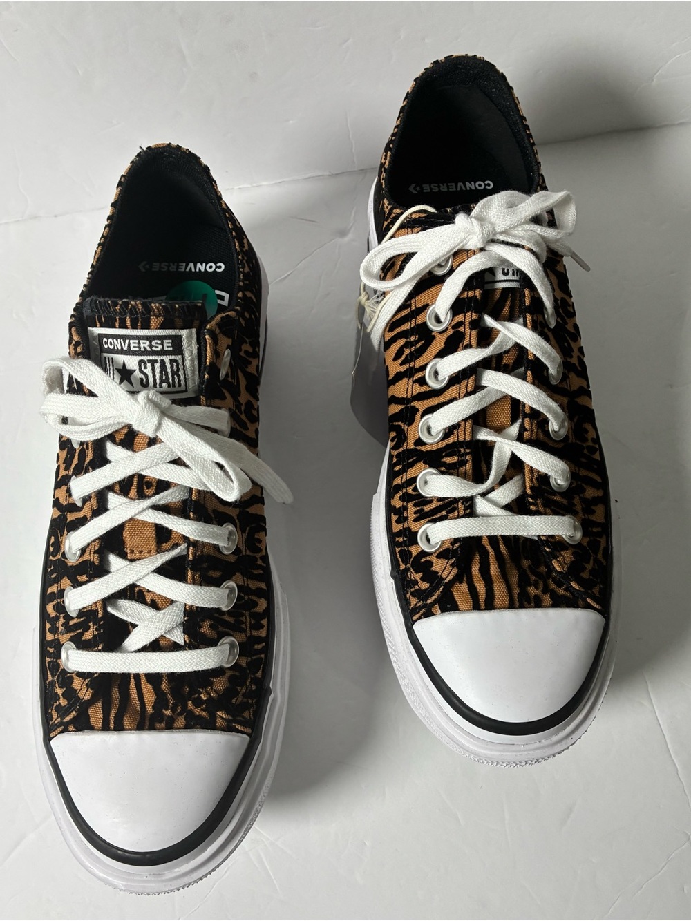 Converse Low Top Sneakers in Black, Brown & White Animal Print